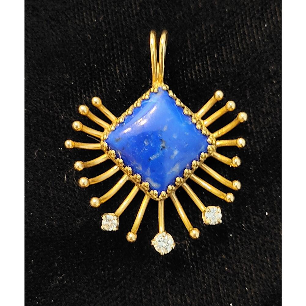 Stunning 14k Gold, 3 Diamonds and Lapis Lazuli Pendant!   **RARE**